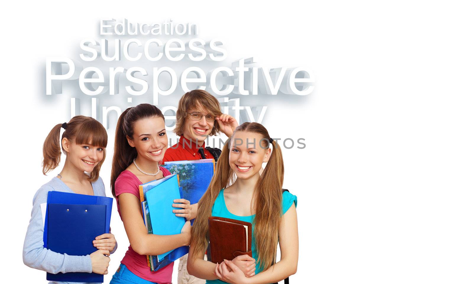 Happy smiling student standing and holding books