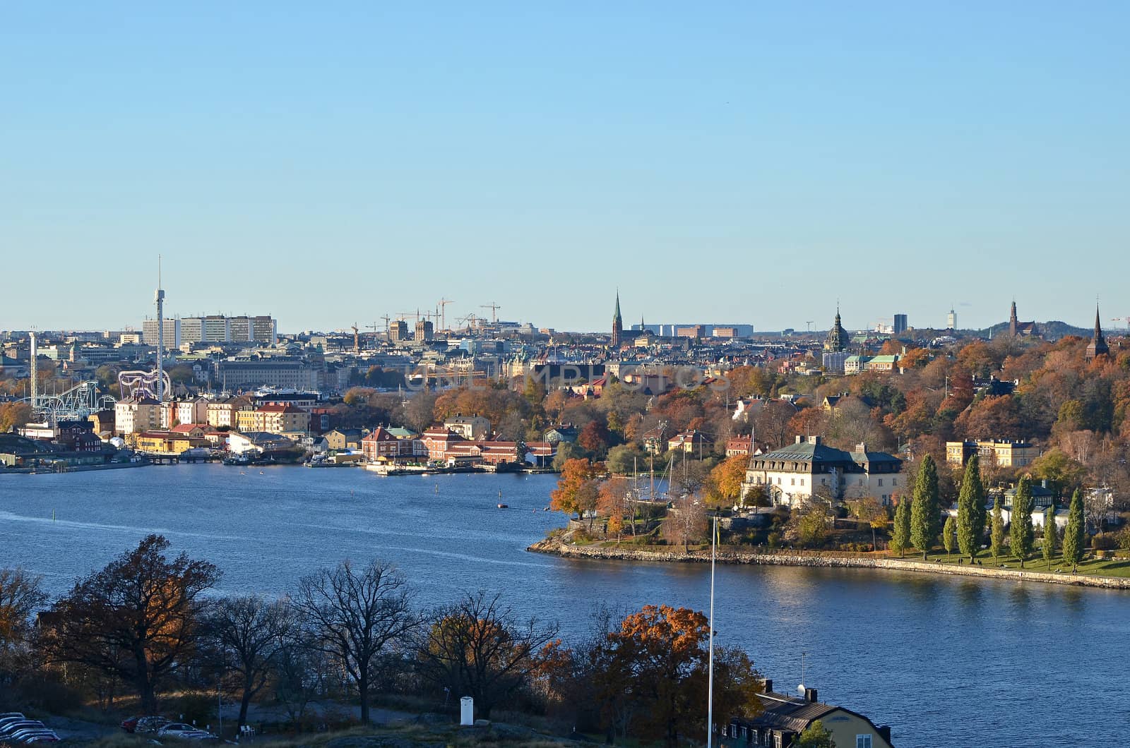 View over Stockholm and djurgården. Photo taken from Nacka in the fall 2012.