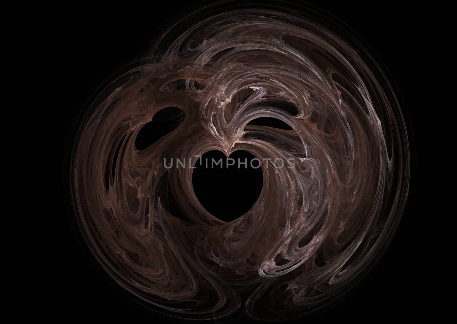 Heart shape brown fractal picture on the dark background