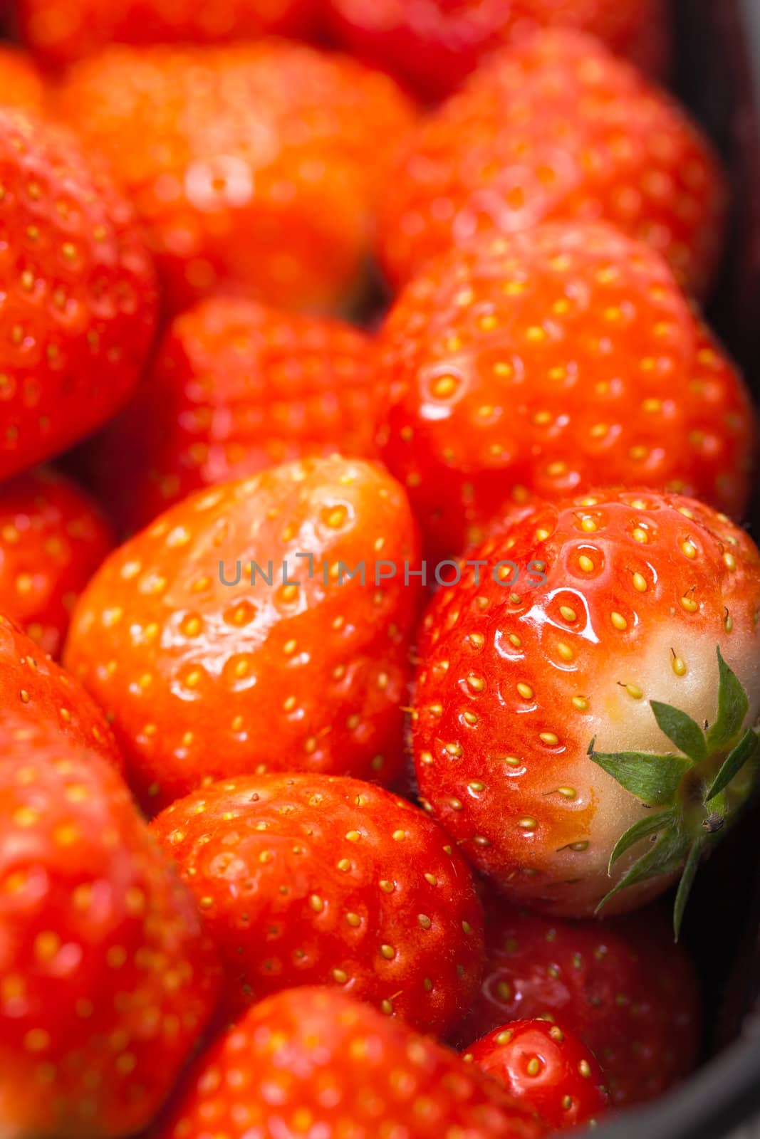 Fresh Strawberries in a Plastic Container, closeup