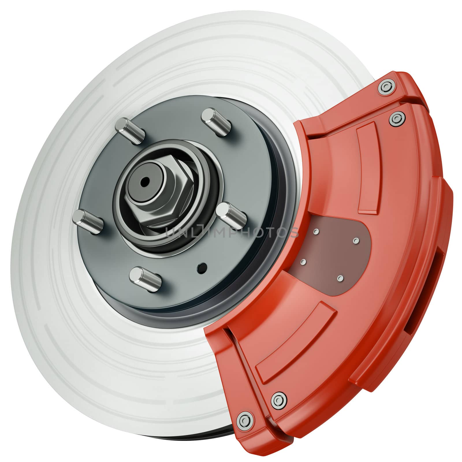 Car disc brake isolated on a white background. 3D render.