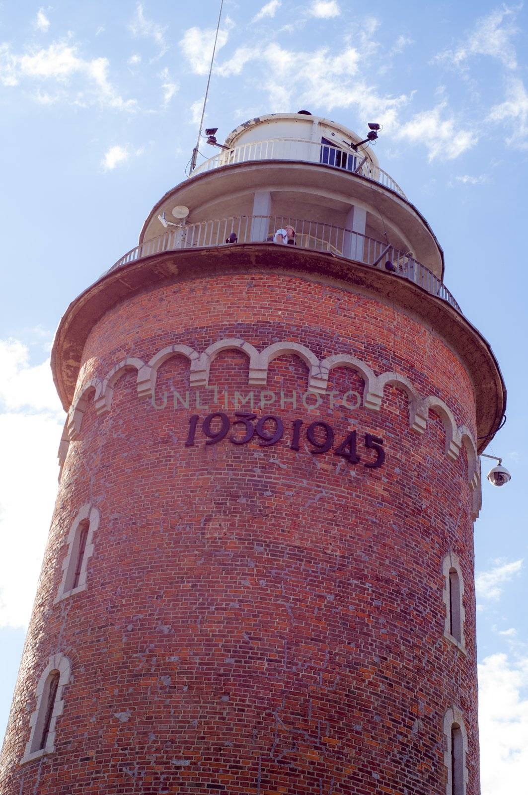 An image of brick lighthouse from the second world war in Kolobrzeg. Poland