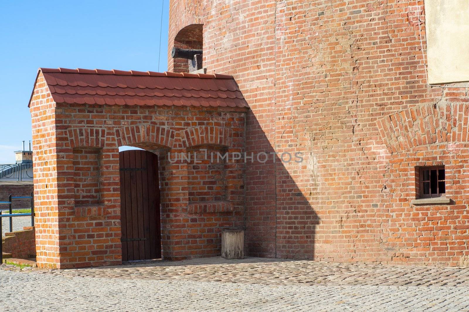 An image of brick lighthouse from the second world war in Kolobrzeg. Poland