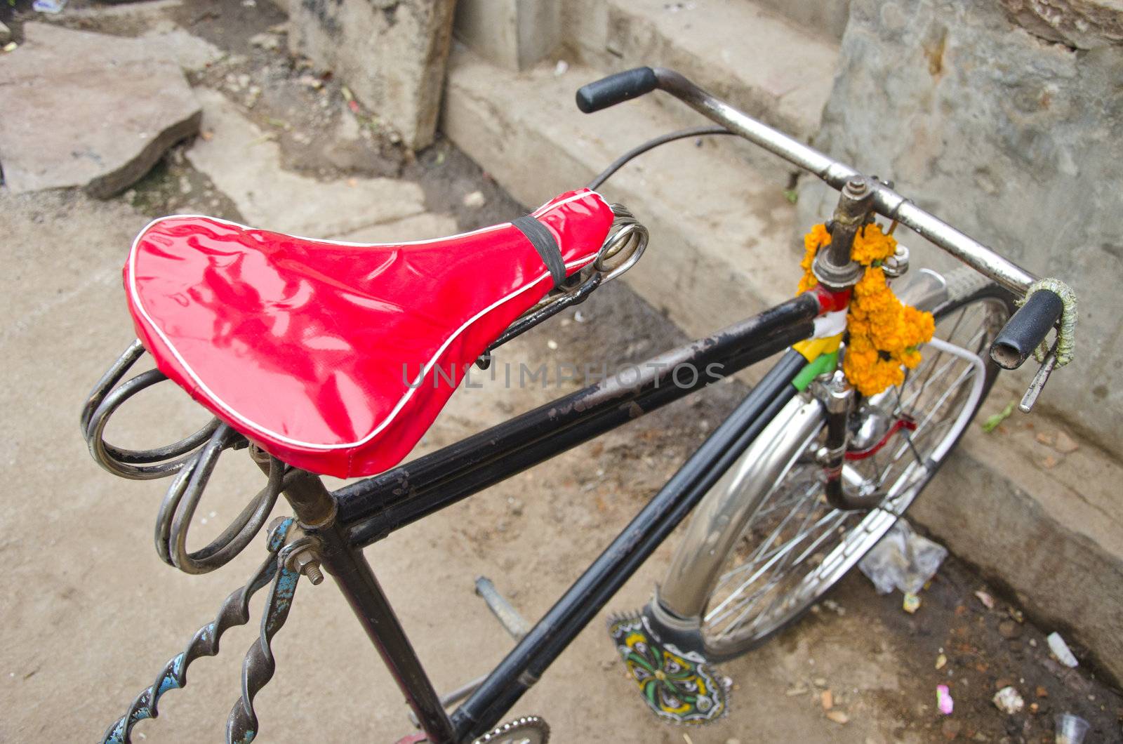 vinatge rickshaw bicycle in Varanasi street, India