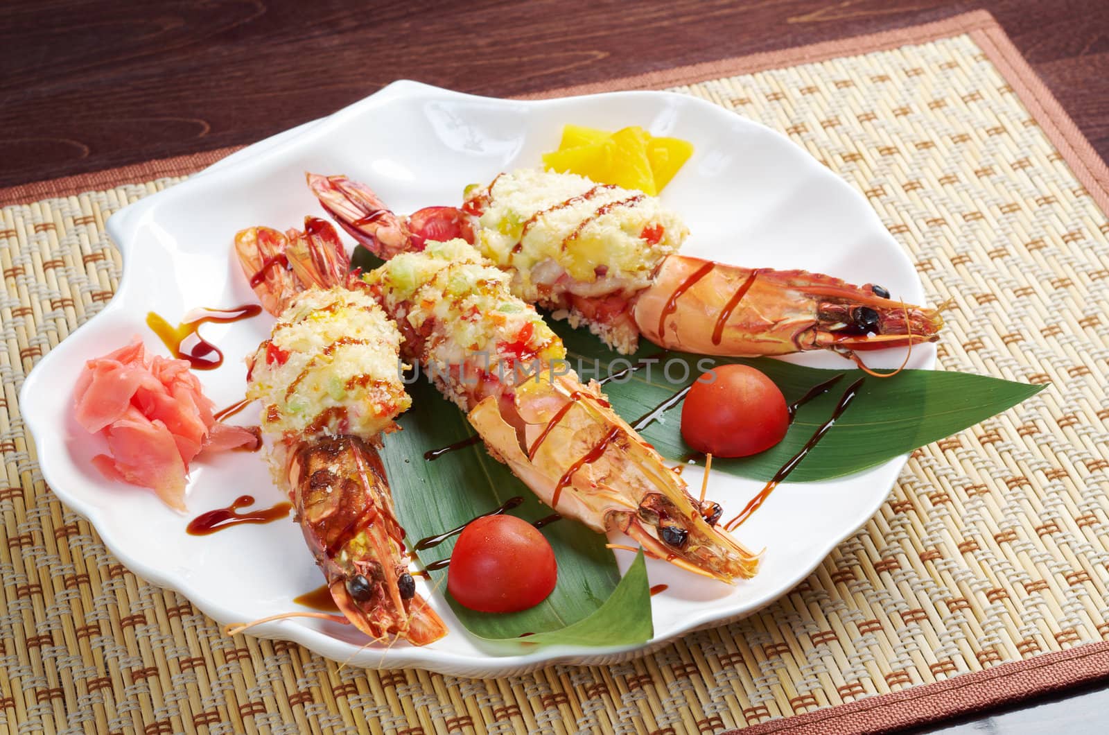 Royal tiger shrimps.Chinese style 