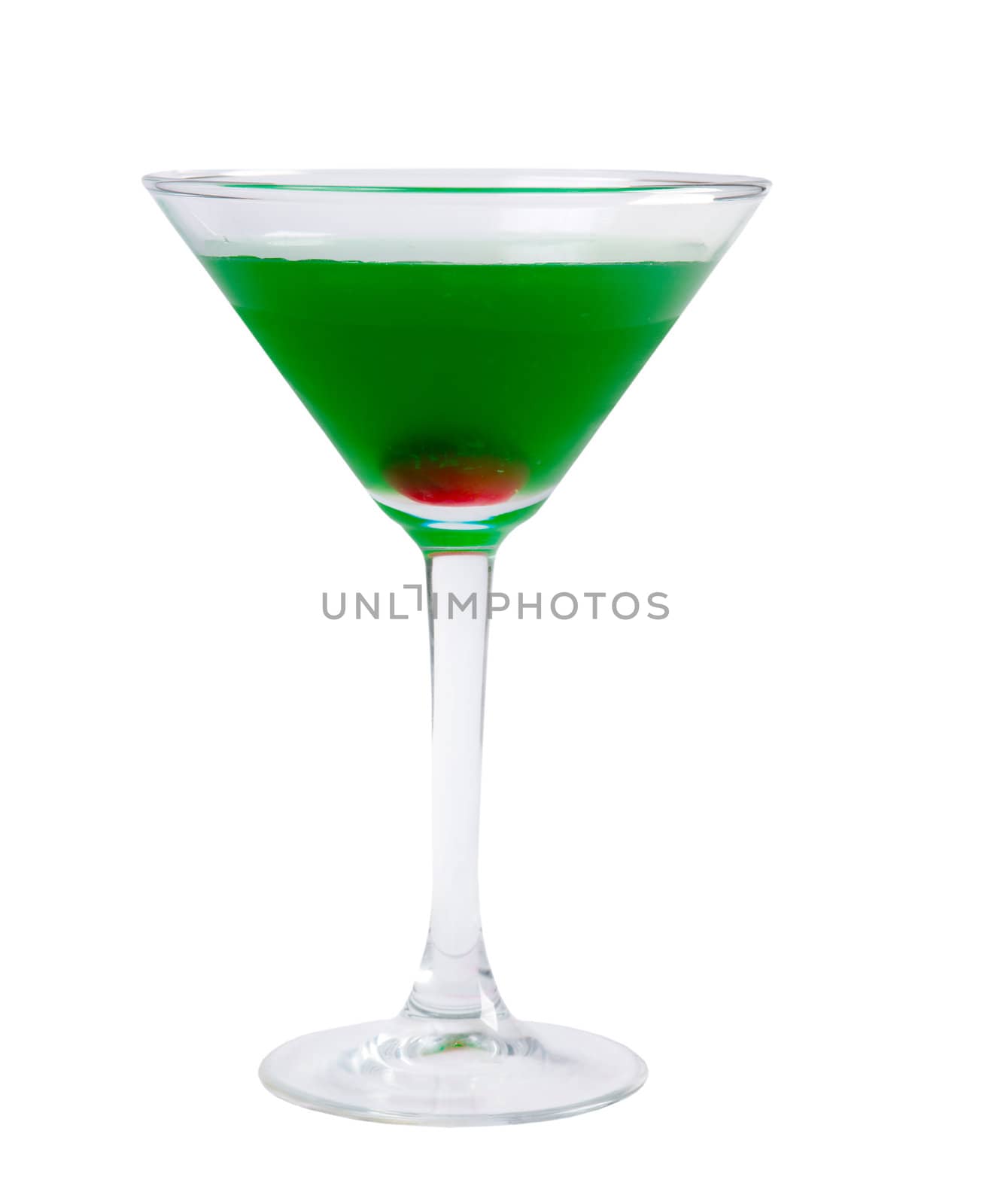 green coctail drink with ice cubs  isolated on white background.