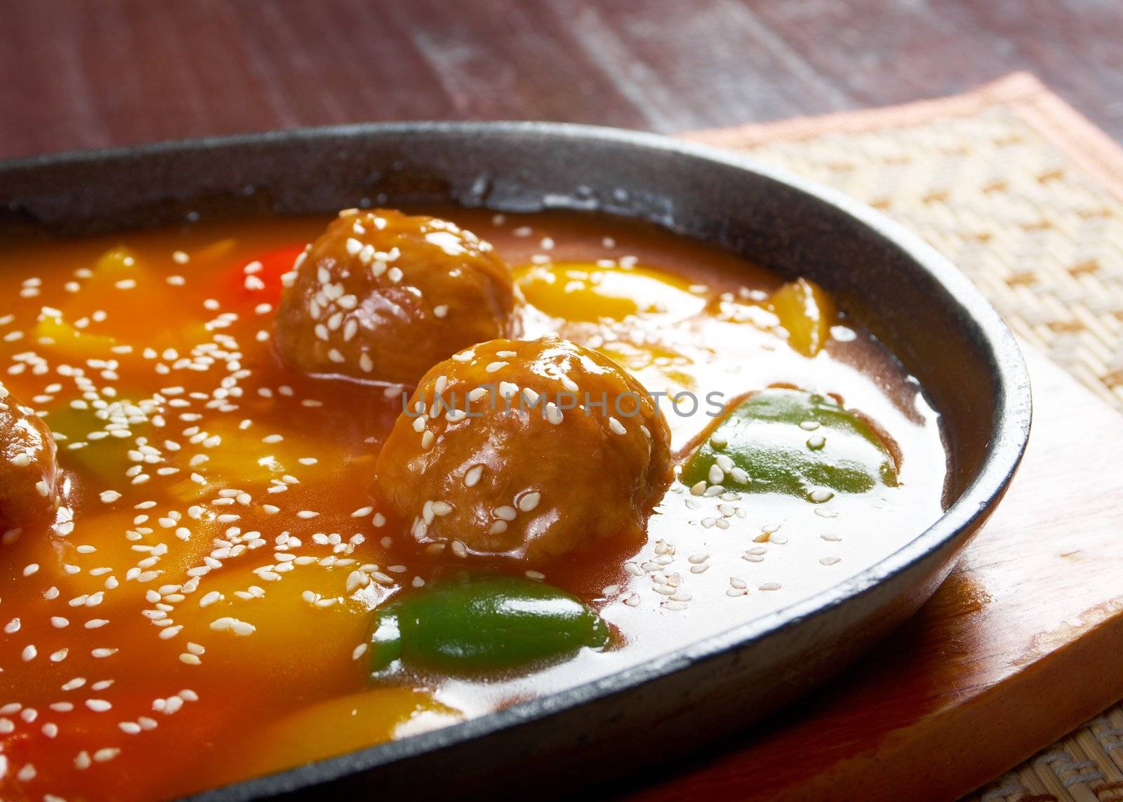 chinese cuisine .pork with tart sweet sauce,pineapple and pepper