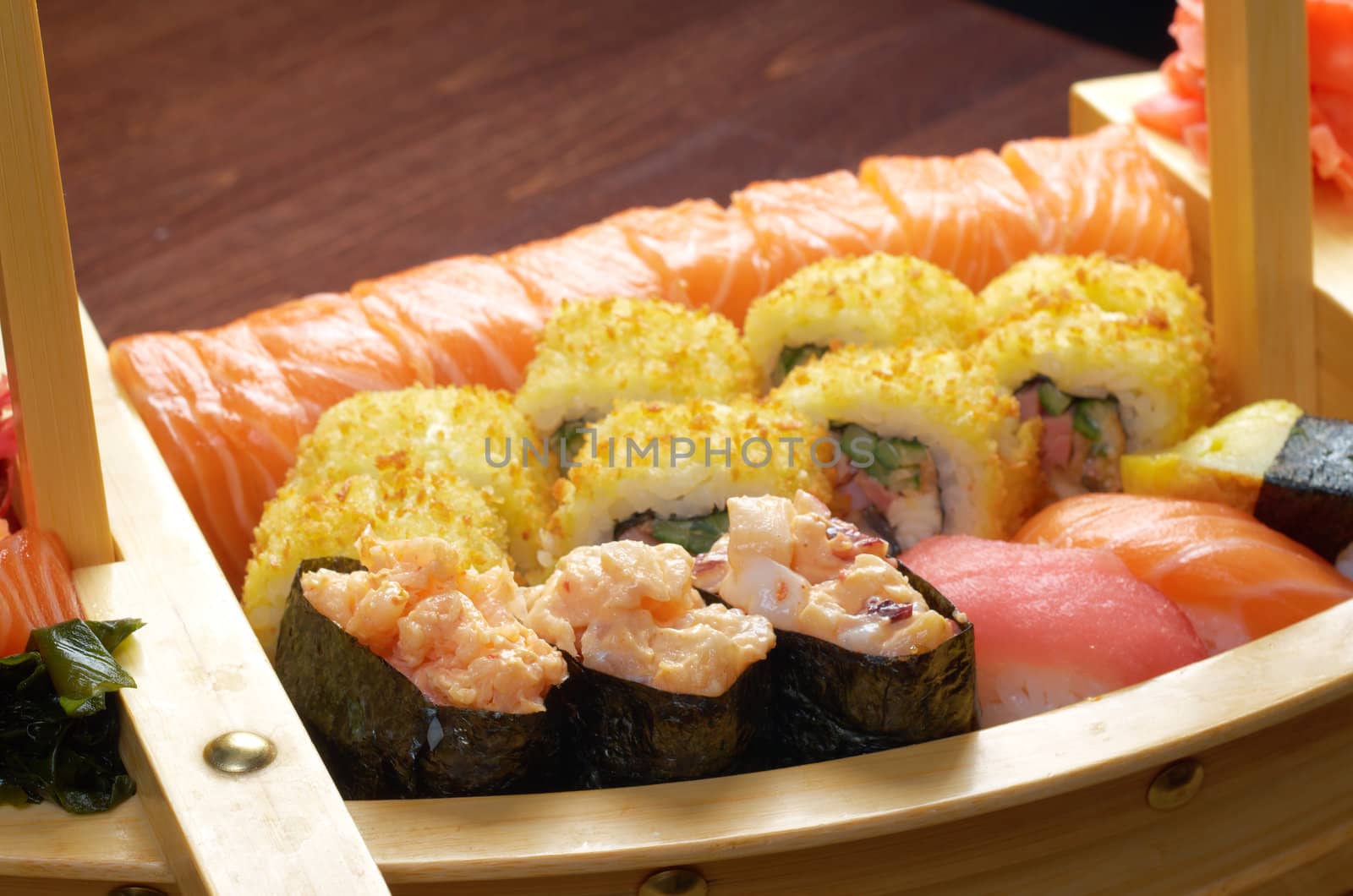 Assorted sushi Japanese food on the ship   traditional japanese food.