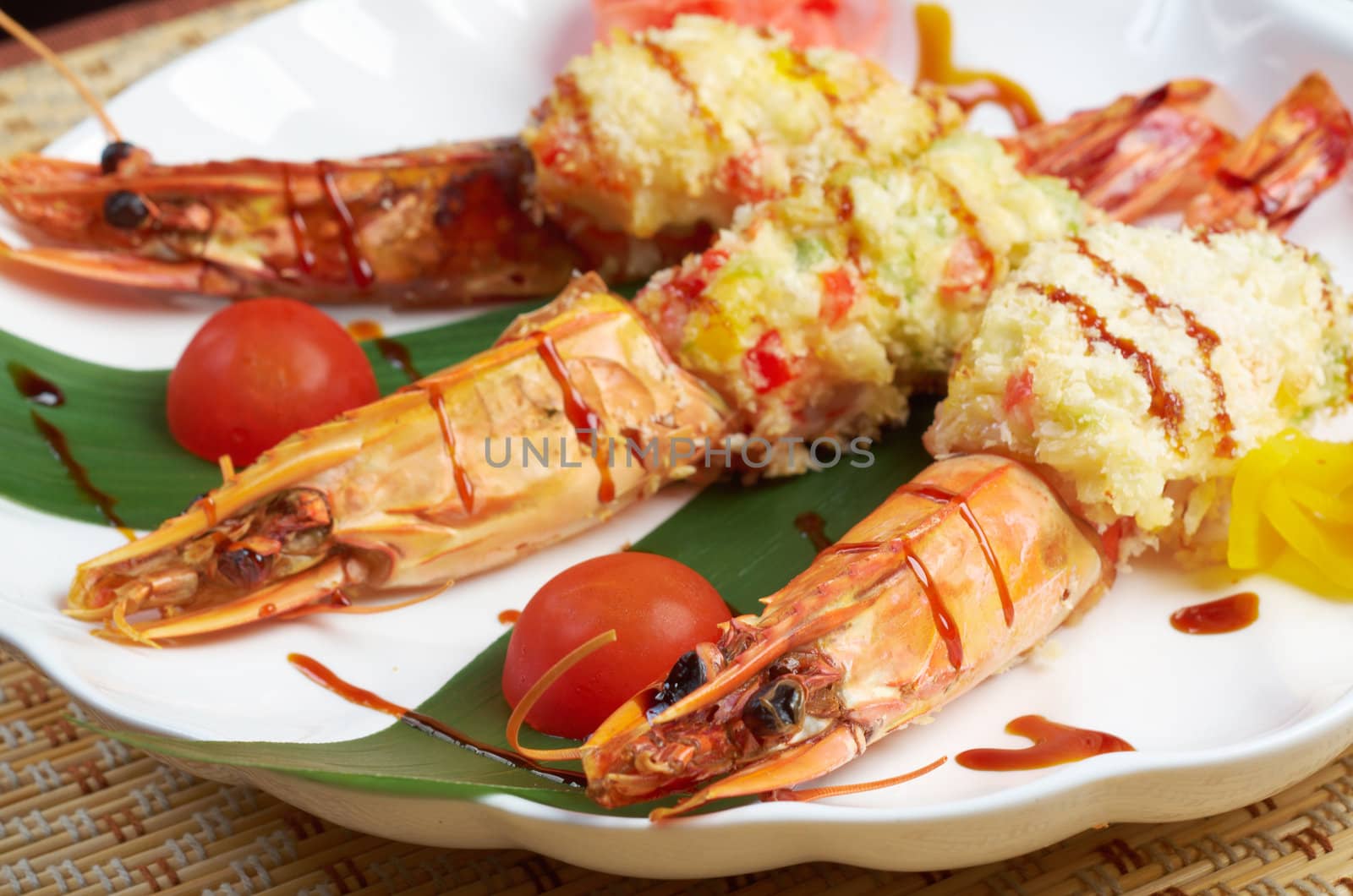 Royal tiger shrimps.Chinese style 