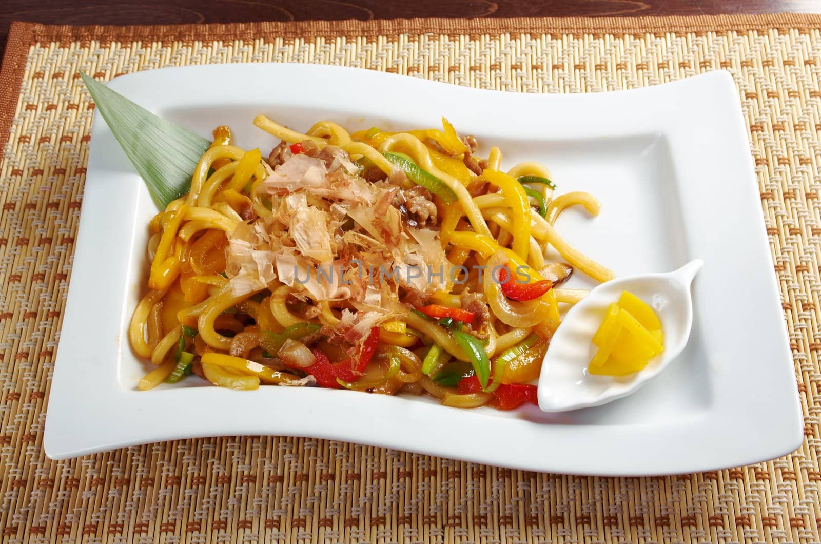 udon noodles with beef .Japanese cuisine