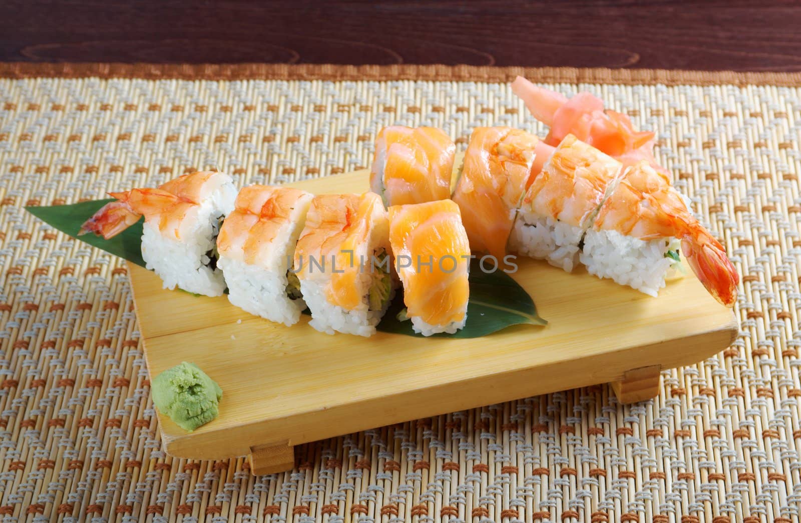 Japanese sushi  traditional japanese food.Roll made of Smoked fish