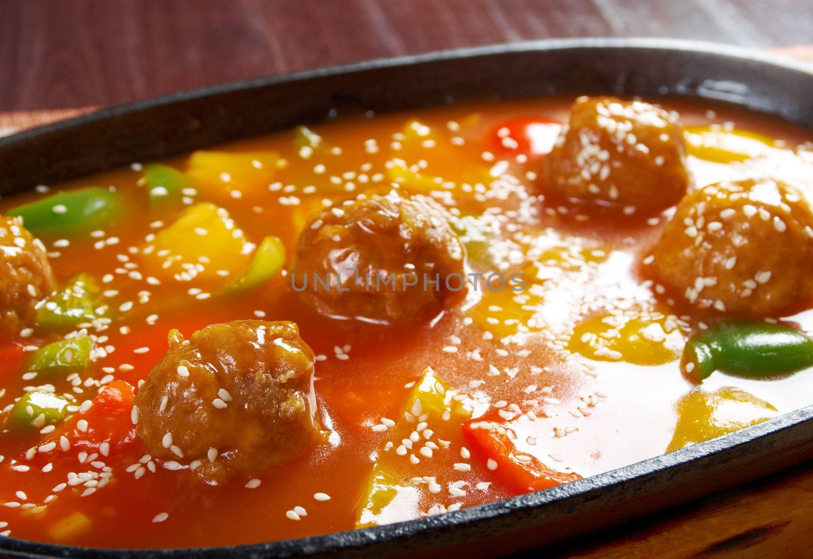 chinese cuisine .pork with tart sweet sauce,pineapple and pepper