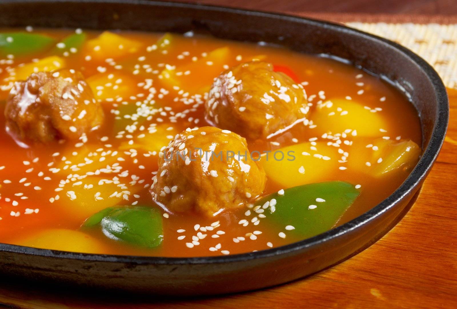 chinese cuisine .pork with tart sweet sauce,pineapple and pepper