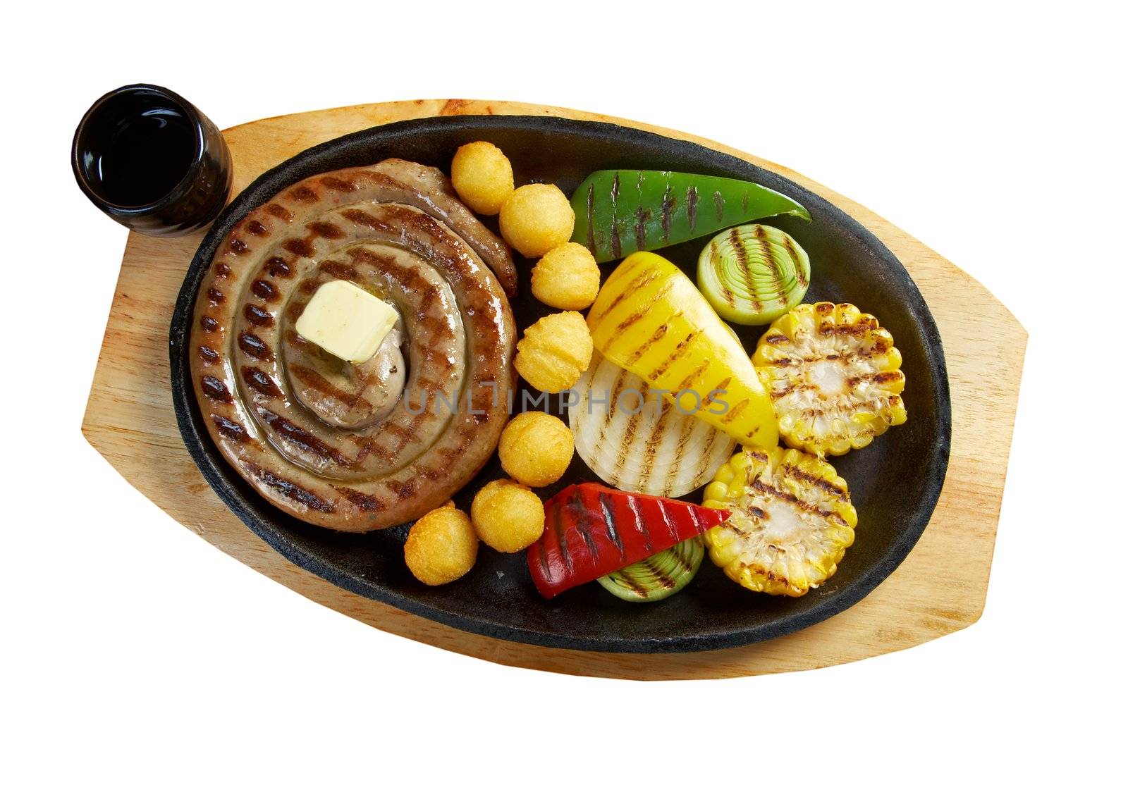 Japanese cuisine .Sausage making roasted with vegetable