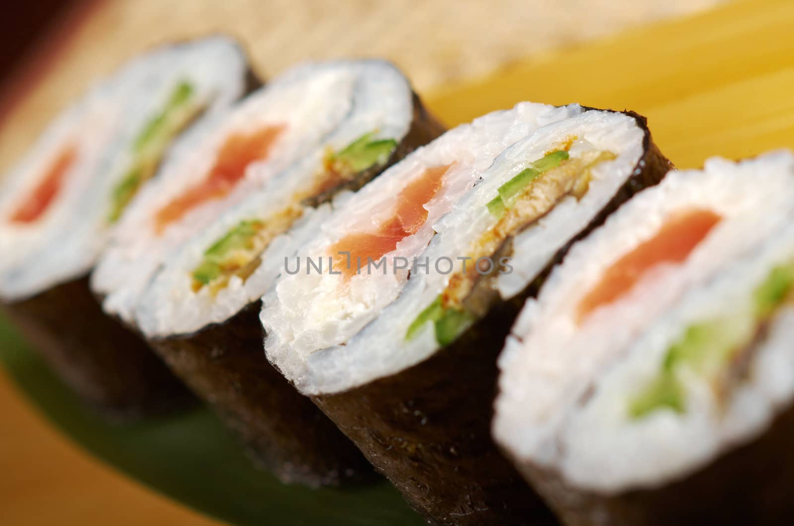 Japanese sushi  traditional japanese food.Roll made of Smoked fish