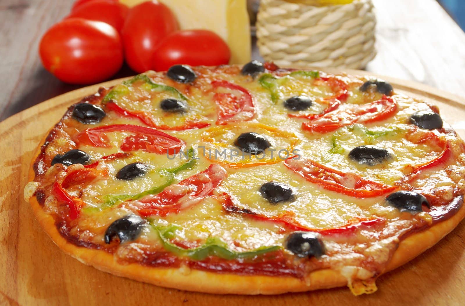 home pizza m paprika and olive Closeup .Shallow depth-of-field