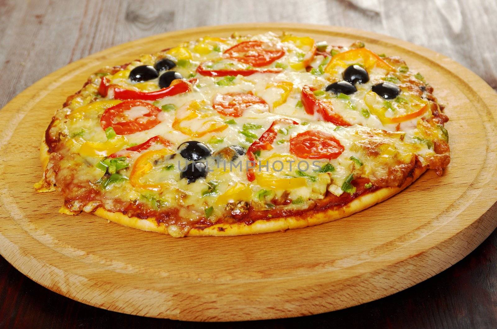 home pizza with tomato and eggplant  Closeup 
