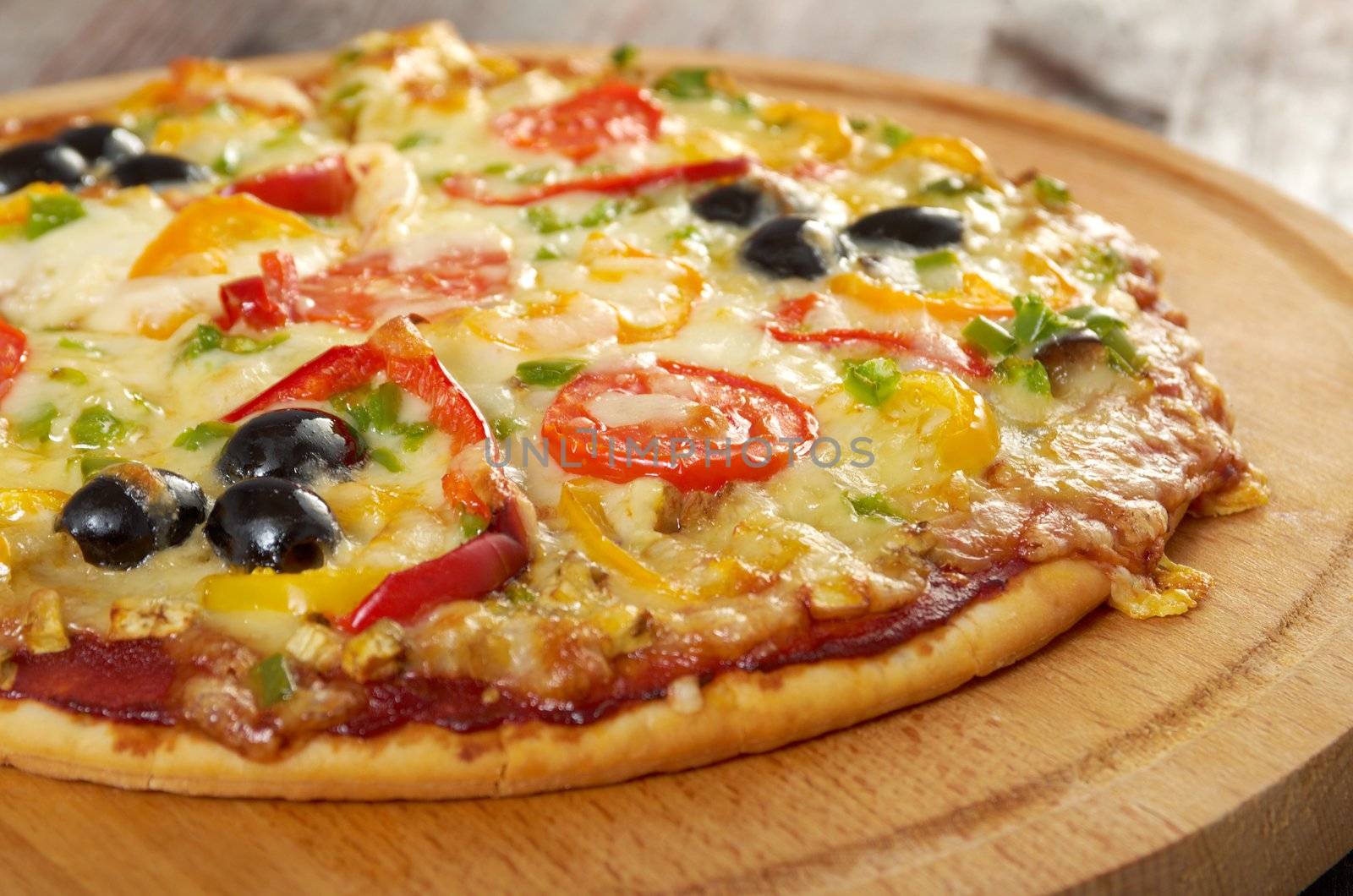 home pizza with tomato and eggplant  Closeup 