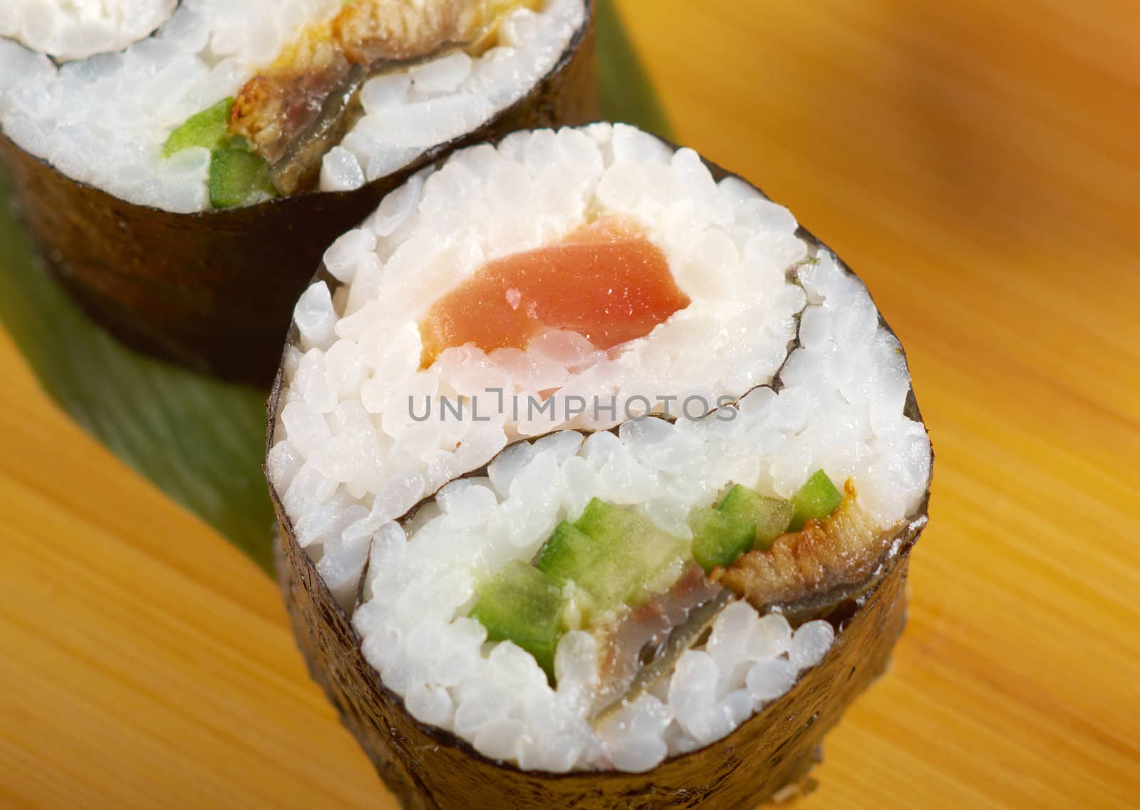 Japanese sushi  traditional japanese food.Roll made of Smoked fish