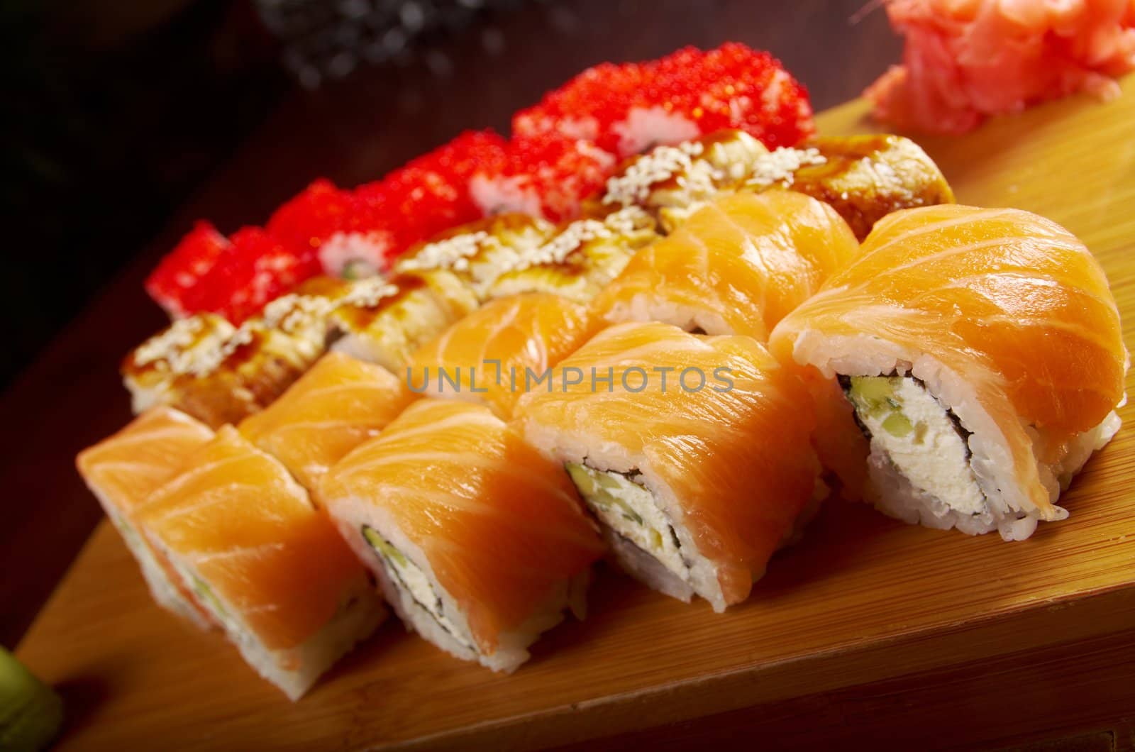 Japanese sushi  traditional japanese food.Roll made of salmon