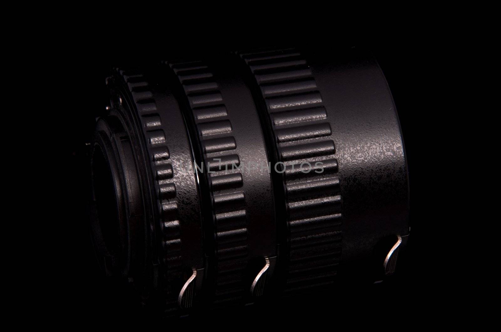An image of macro lens isolated on black