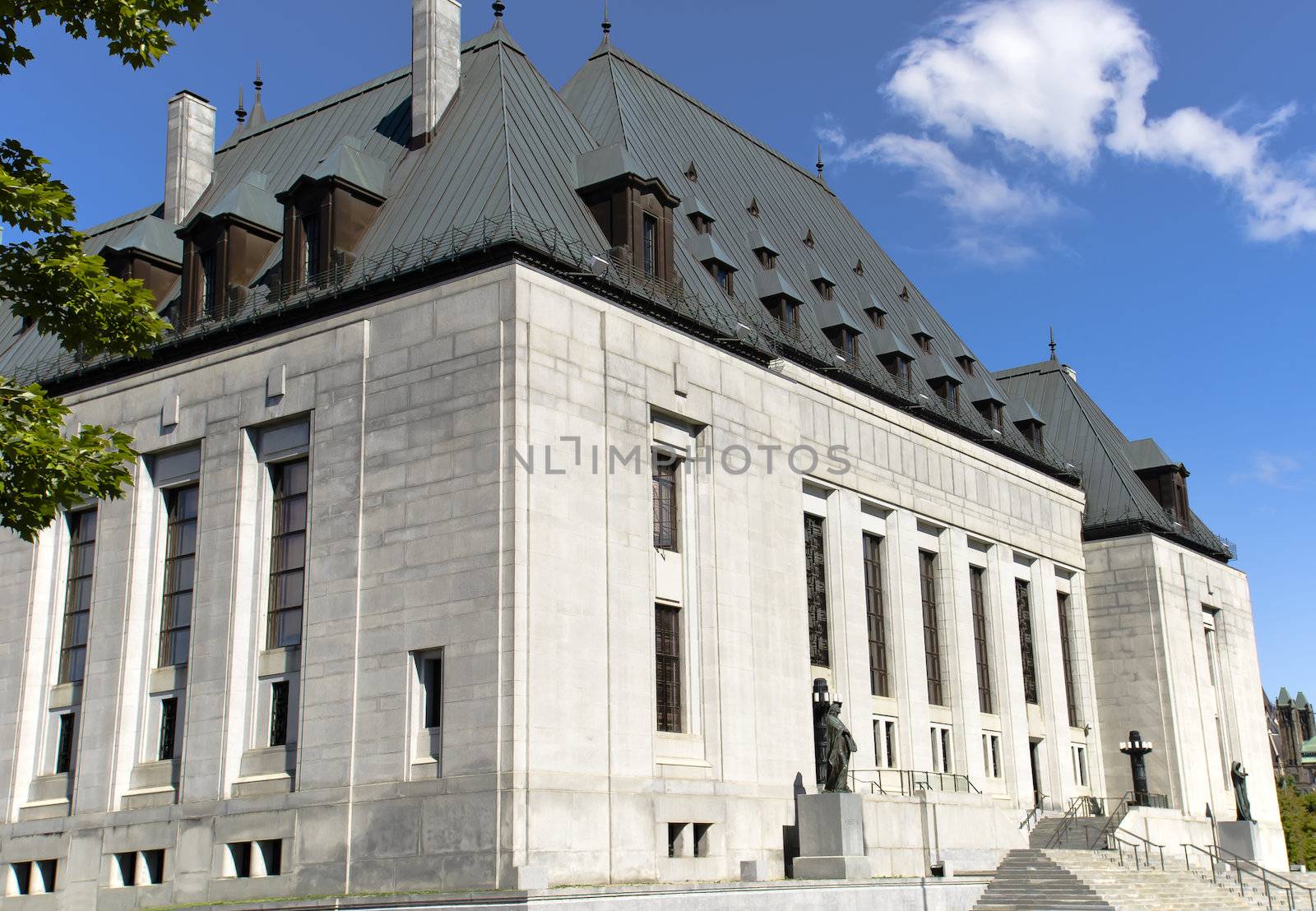 A corner view of the Supreme Court of Canada on Wellington Street in the capital city Ottawa, Canada.