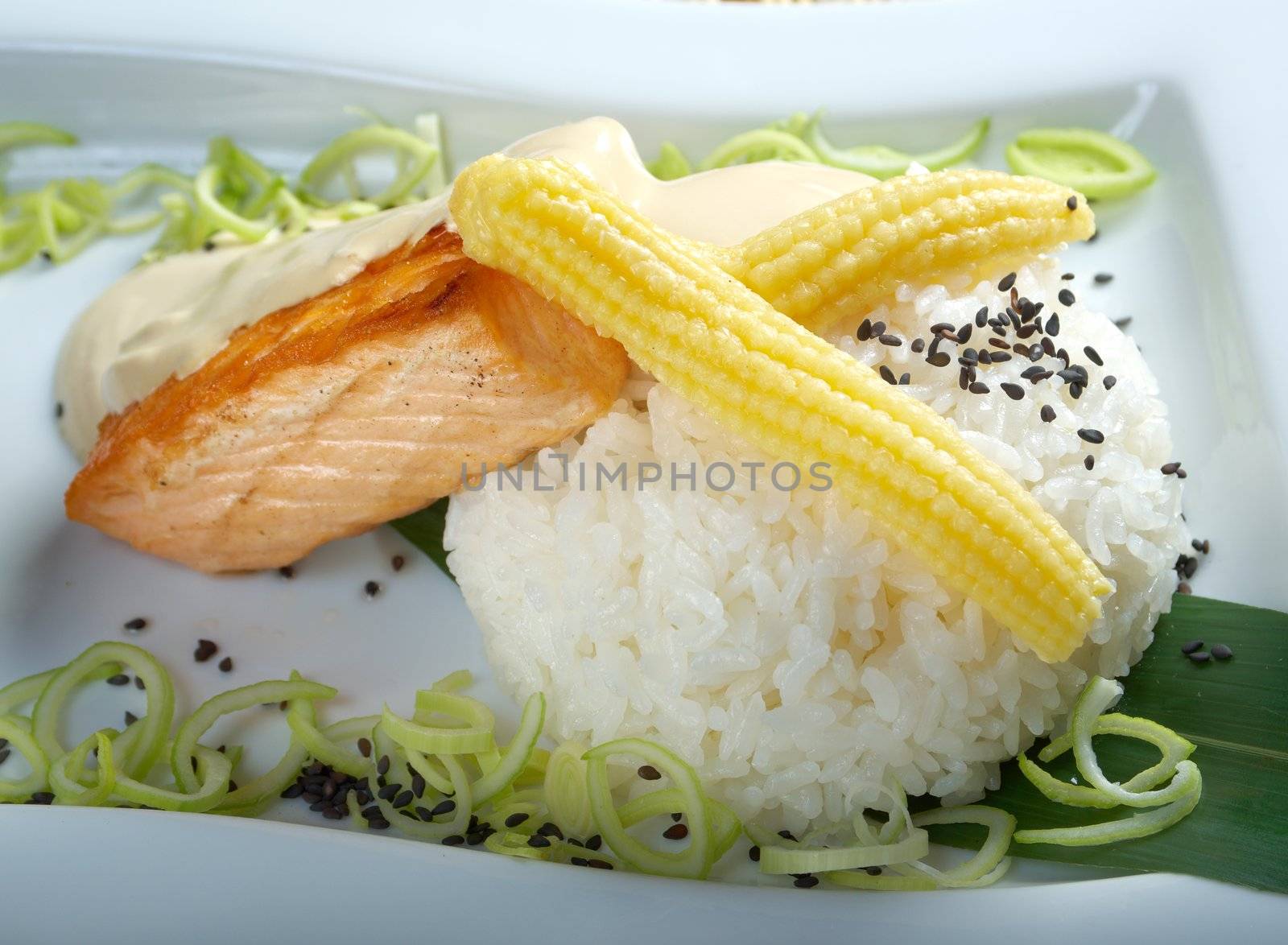Japanese cuisine .salmon in cream sauce
