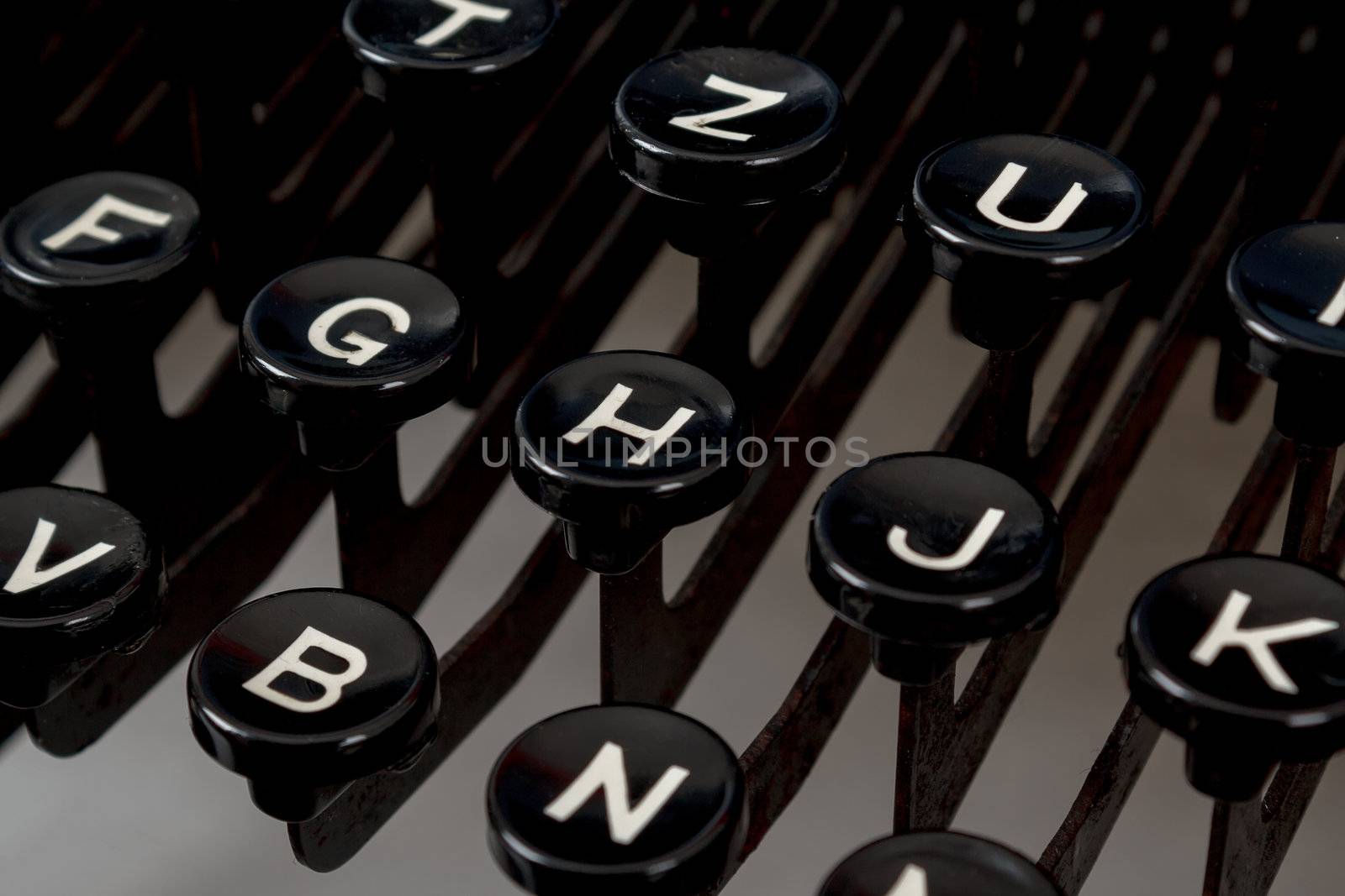 detail of black keys on retro typewritter