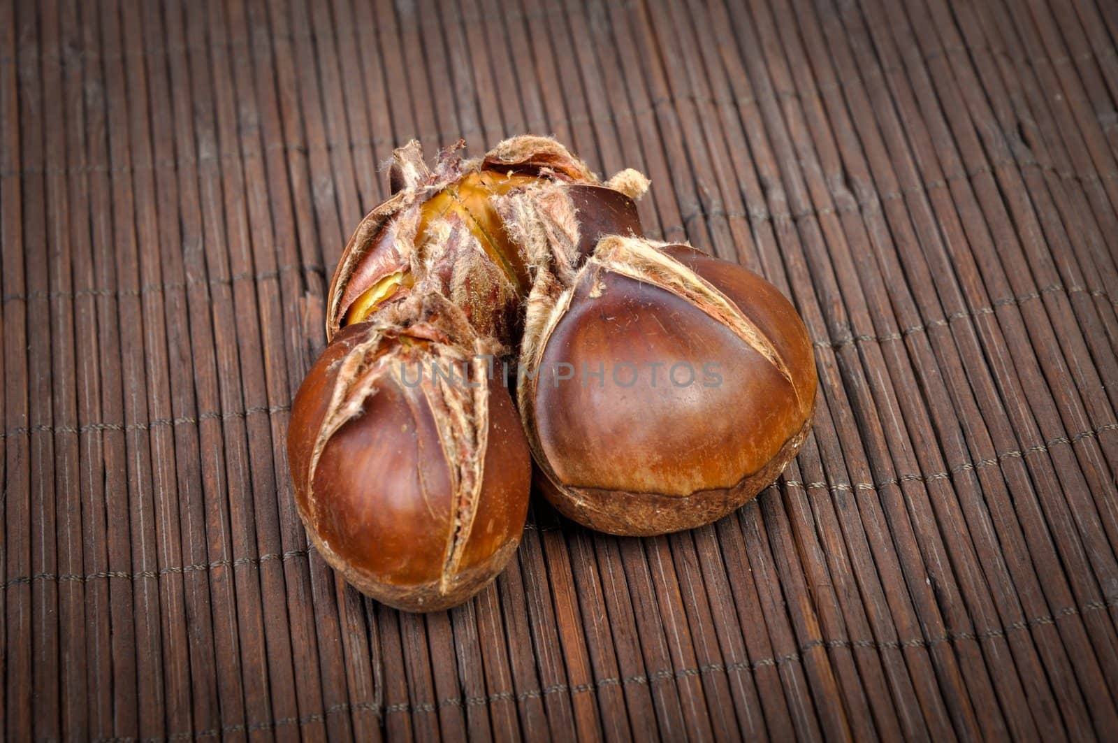 An image of roasted chestnut marron isolated. Castanea Sativa