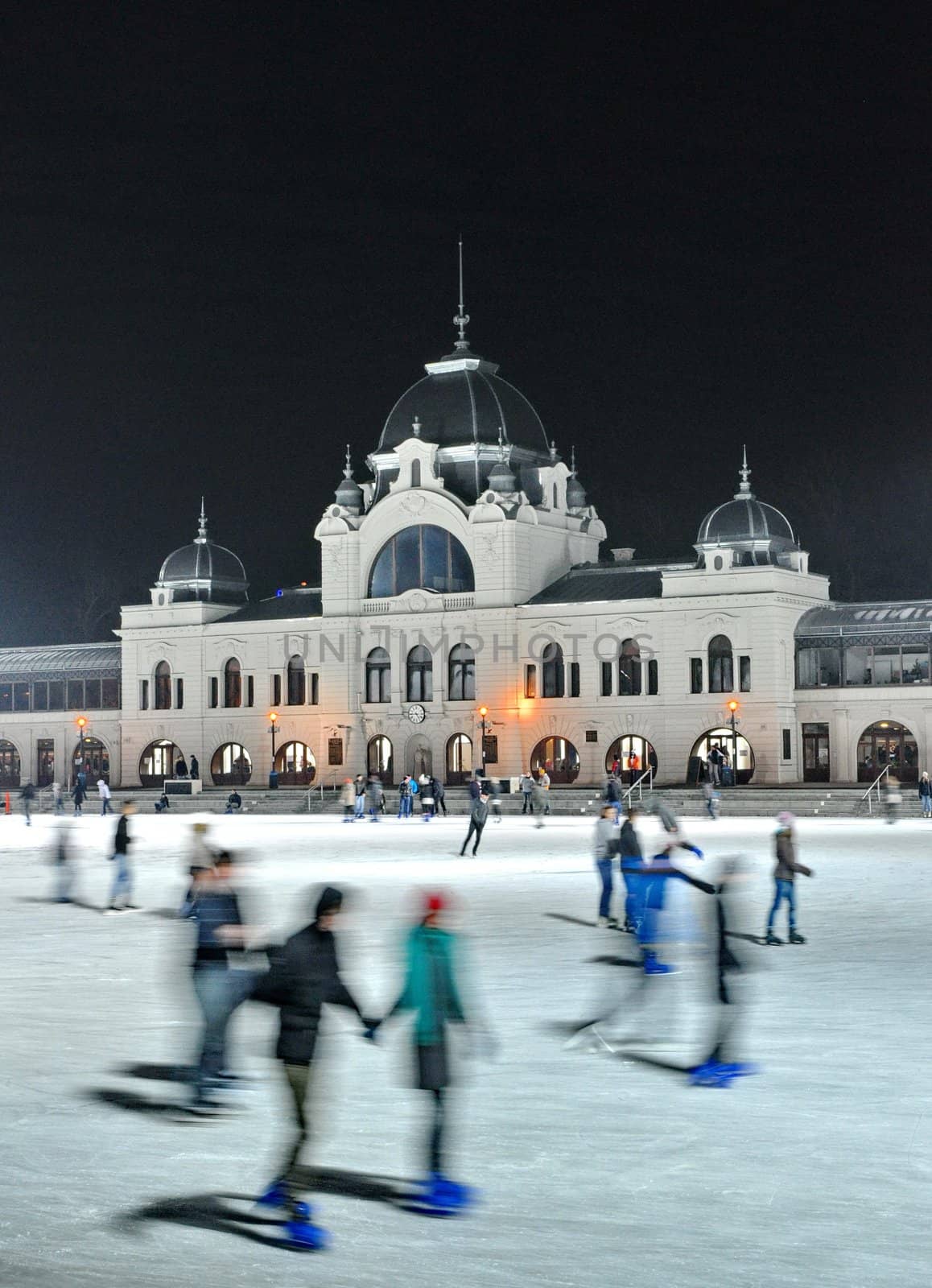 BUDAPEST - DECEMBER 13:Ice skaters in City Park Ice Rink on Dece by anderm