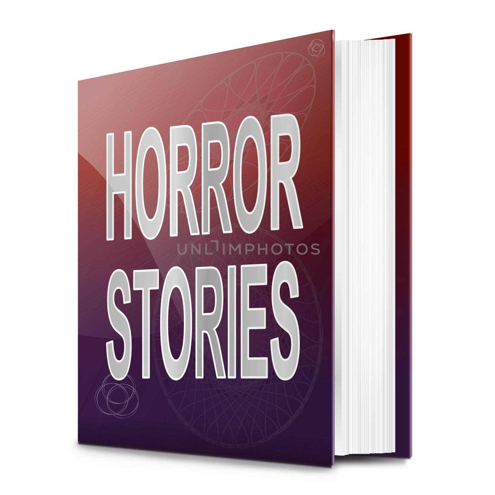 Illustration depicting a book with a horror stories concept title. White background.