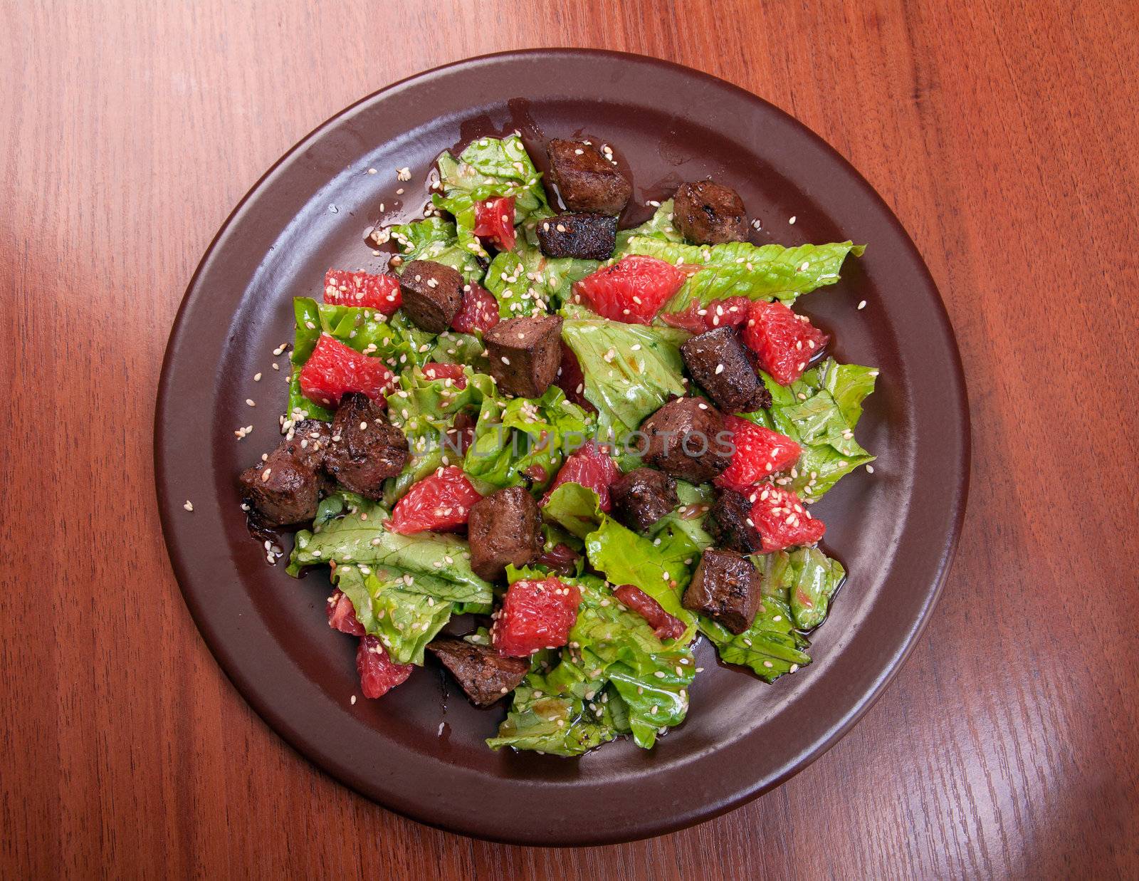 meat salad with vegetable and sesame. spanish kitchen