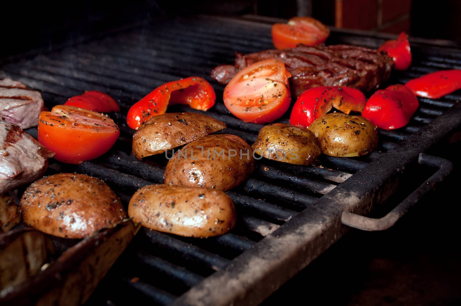 Argentinian cooking meat  barbecue  Shallow depth-of-field.