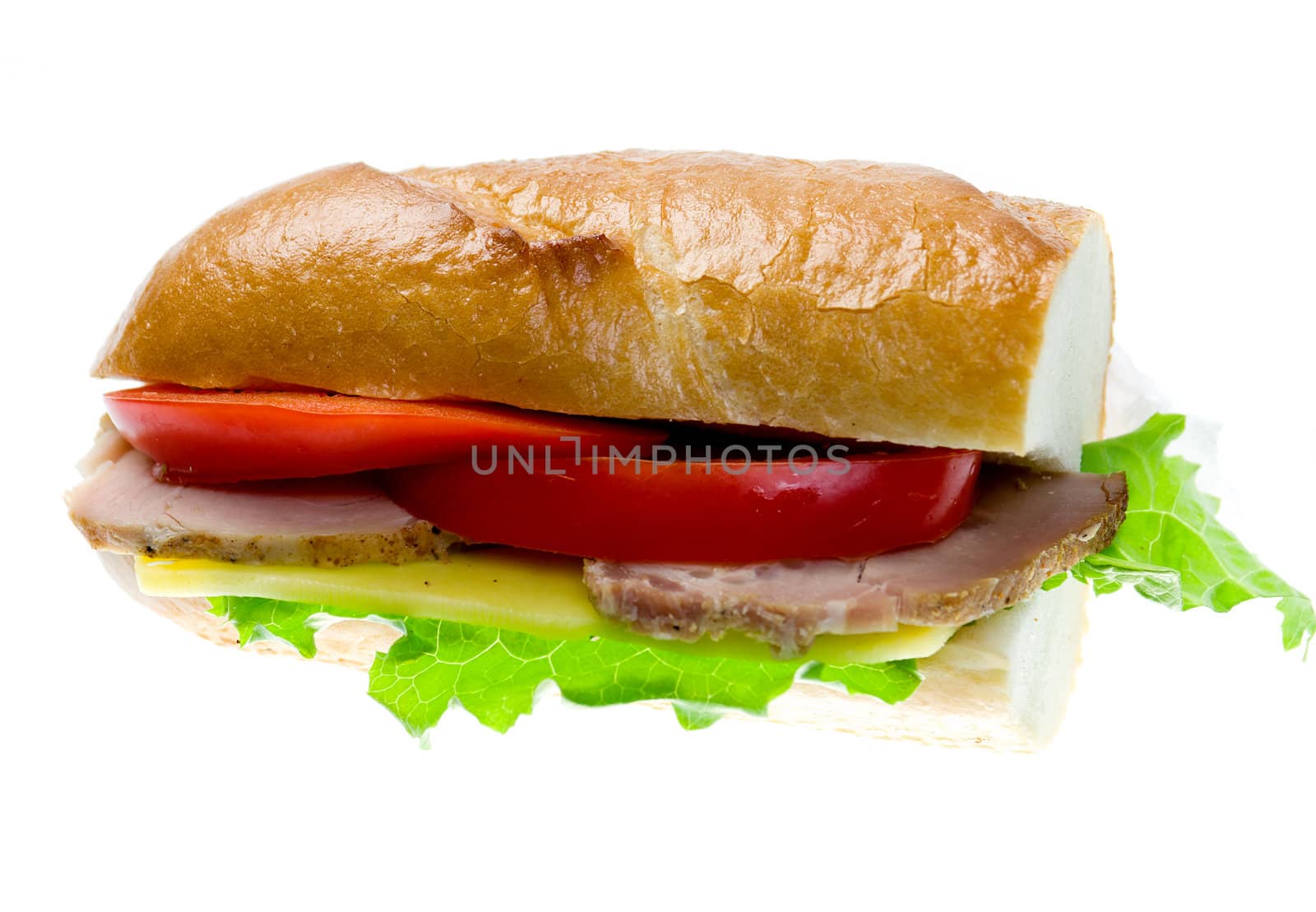 sandwiches with vegetable and ham isolated on a white background.