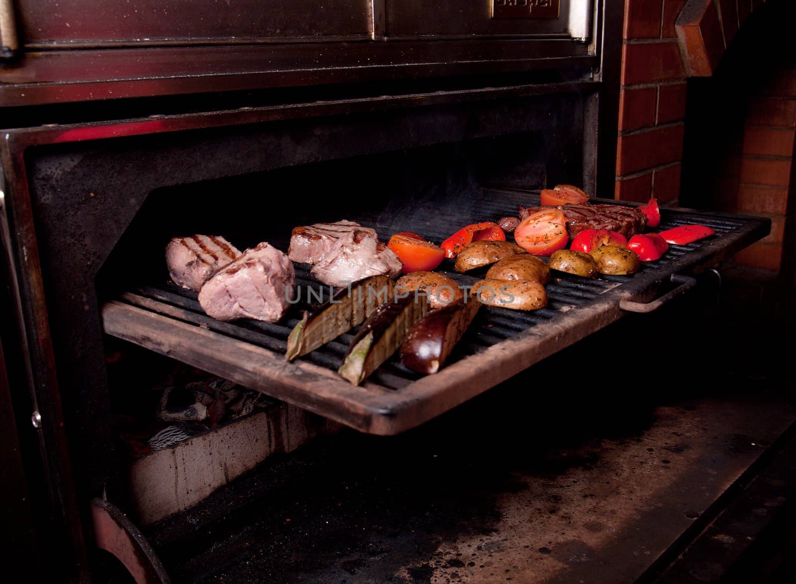 Argentinian cooking meat  barbecue  Shallow depth-of-field.