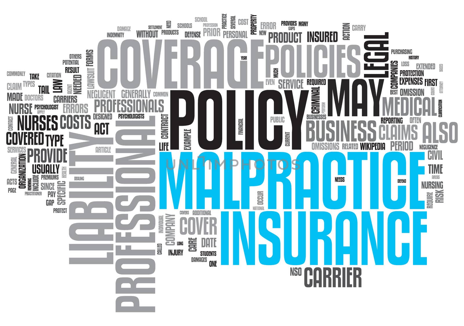 Malpractice Insurance Design Word Cloud on White Background by rgbpepper