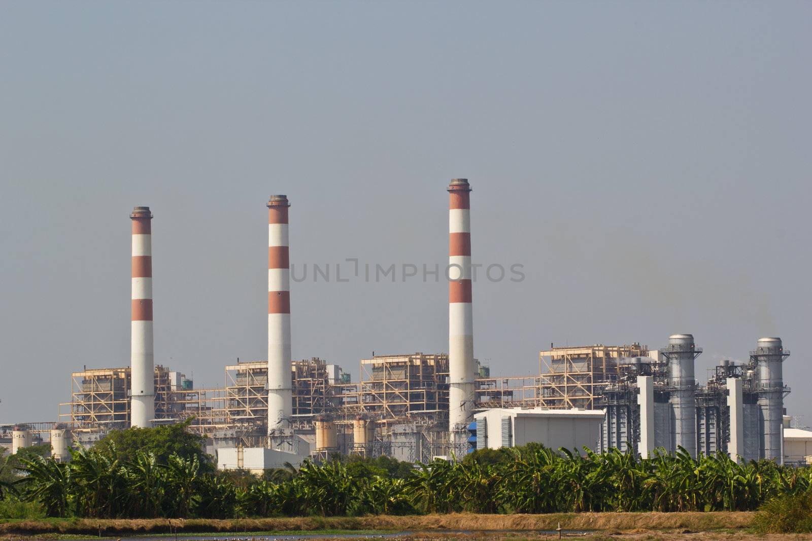 gas turbine electrical power plant at dusk