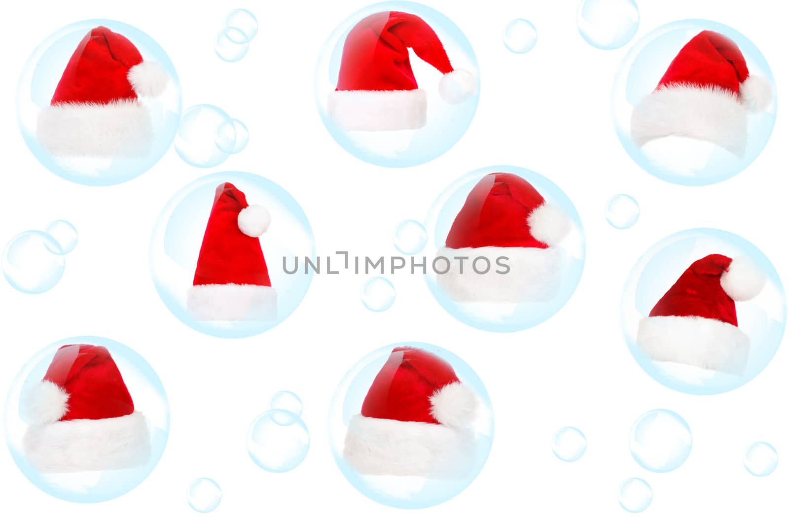 Soap bubble and fur-cap on a white background