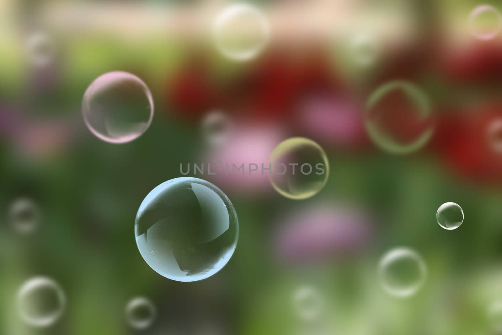 A children's entertainment. Soap bubbles on a multicolored background