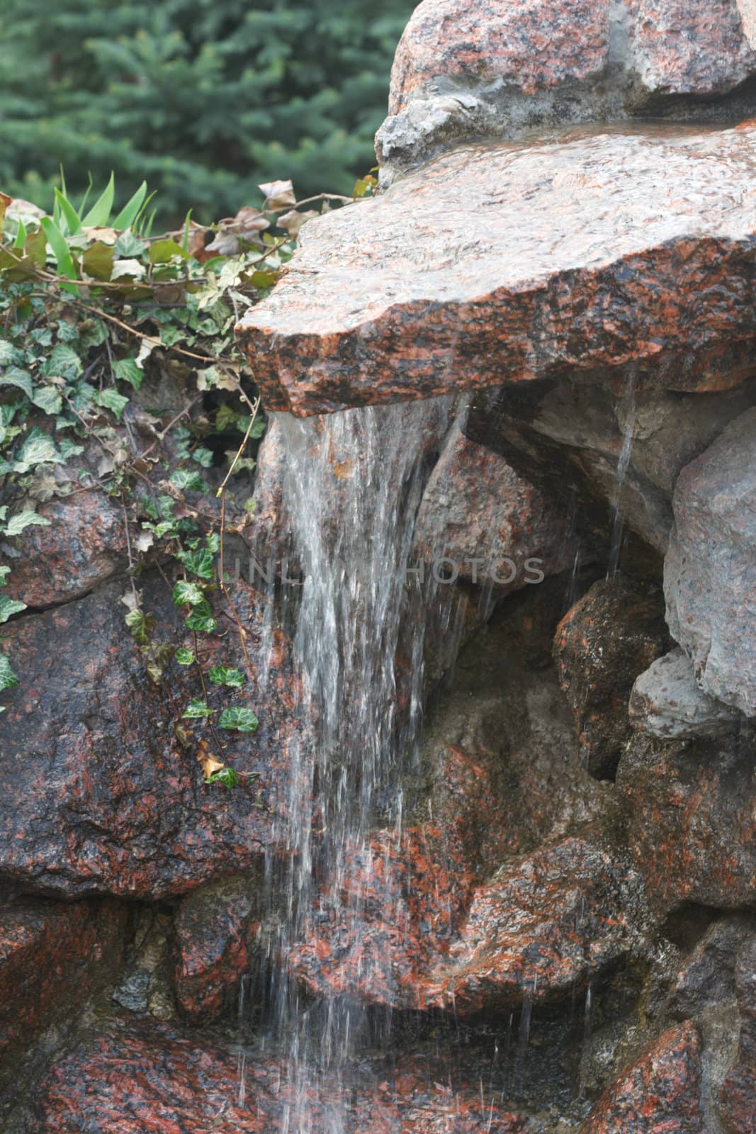 The river in a wood. Stones and waterfall. Nature