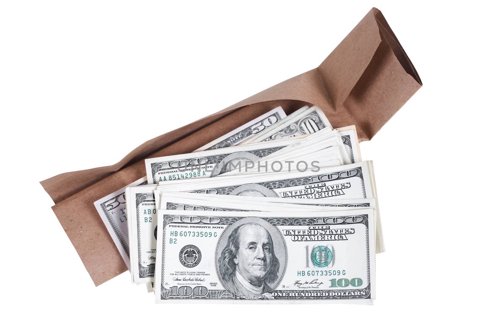On the opened package the US dollars lay