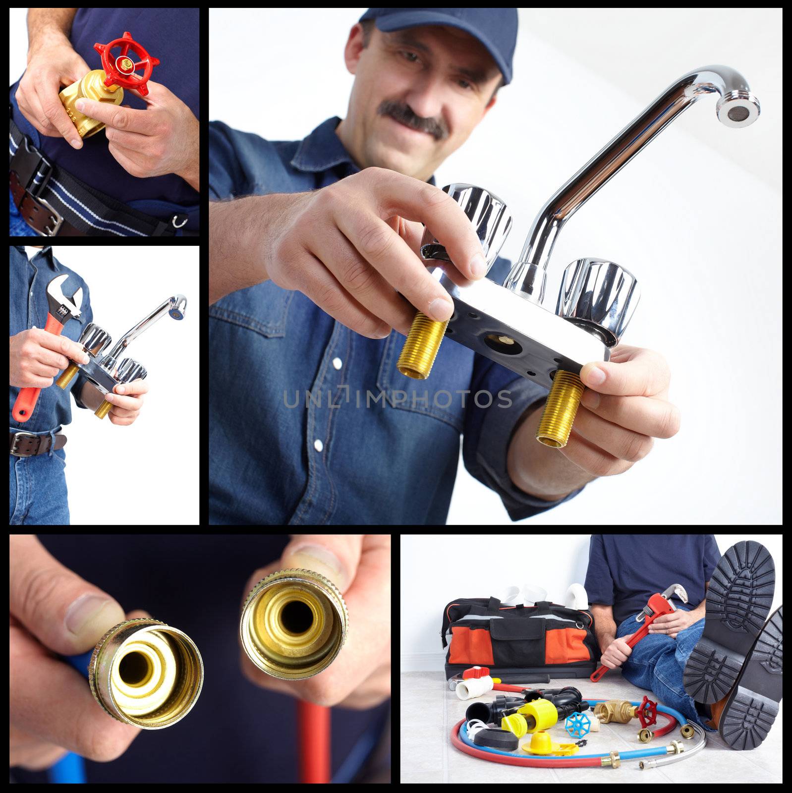 Plumber with tools and details. Worker people