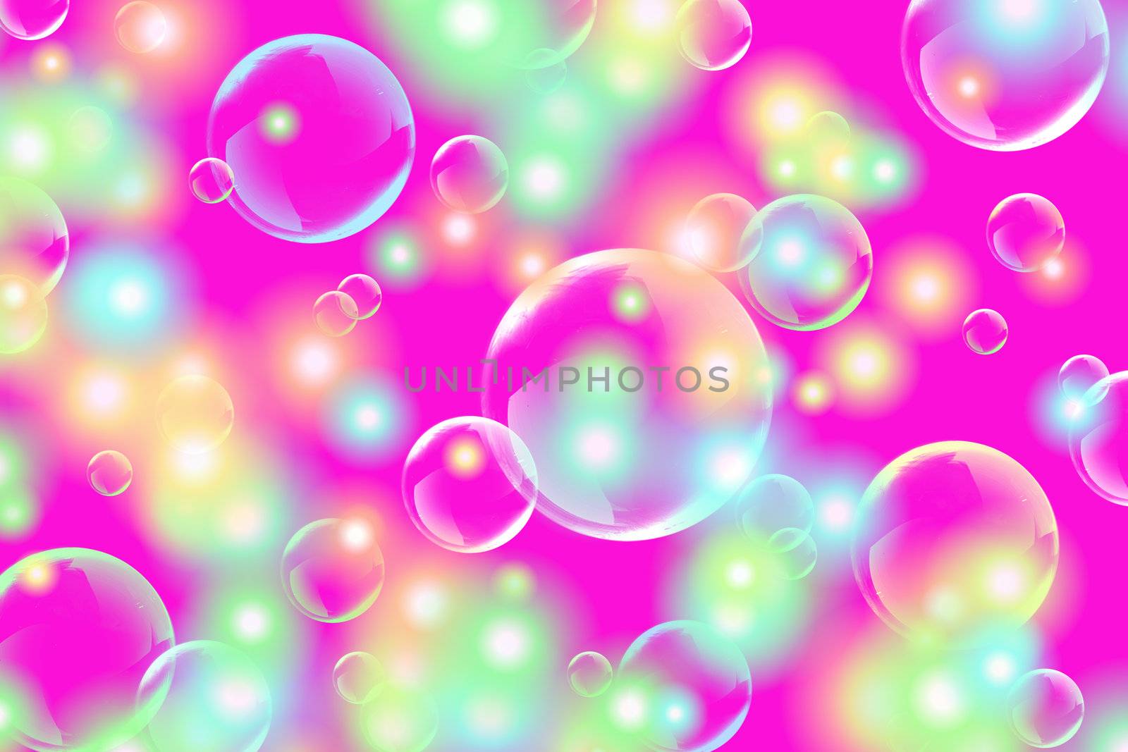 The soap bubbles fly on a multicolored background