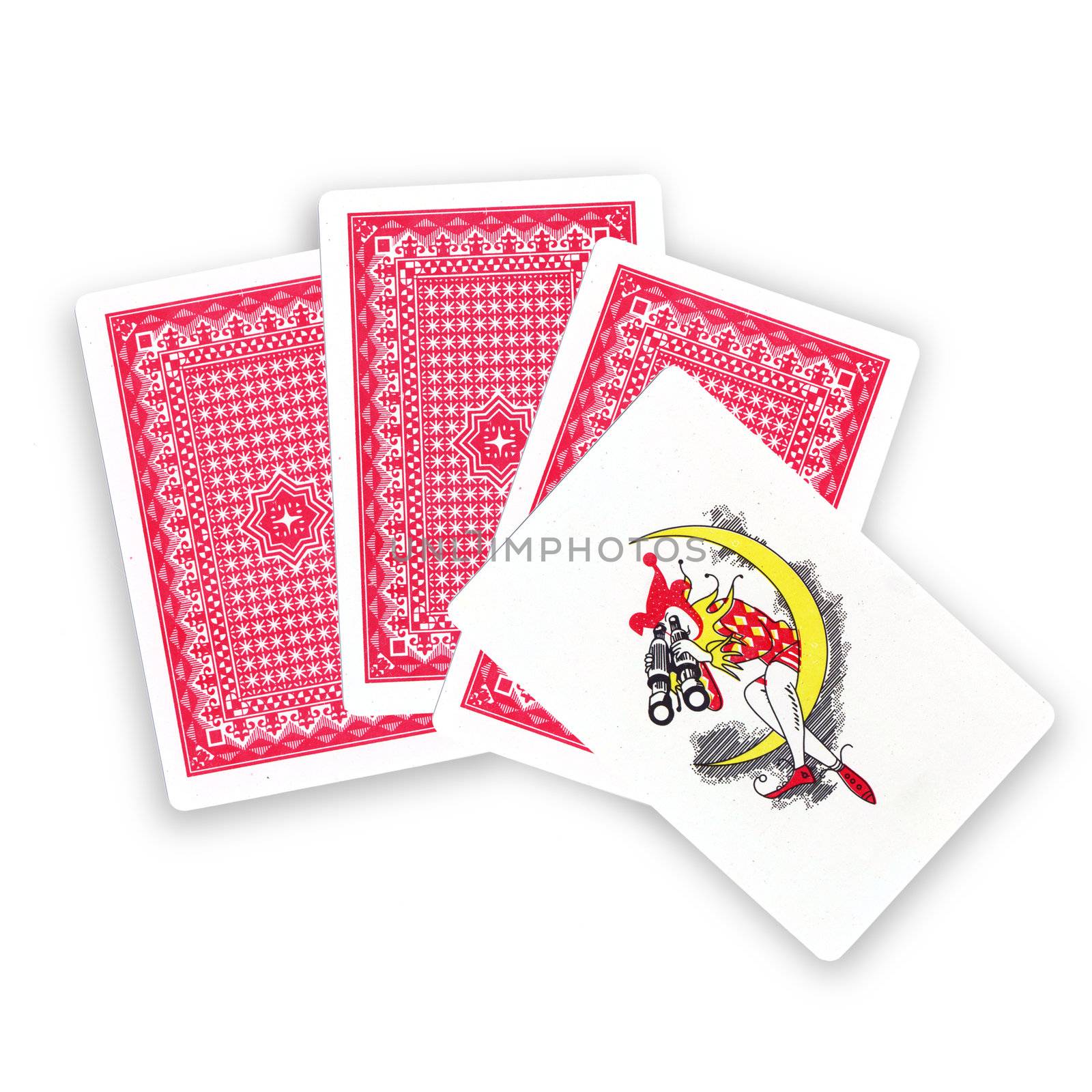 Hand cards and a joker on a white background
