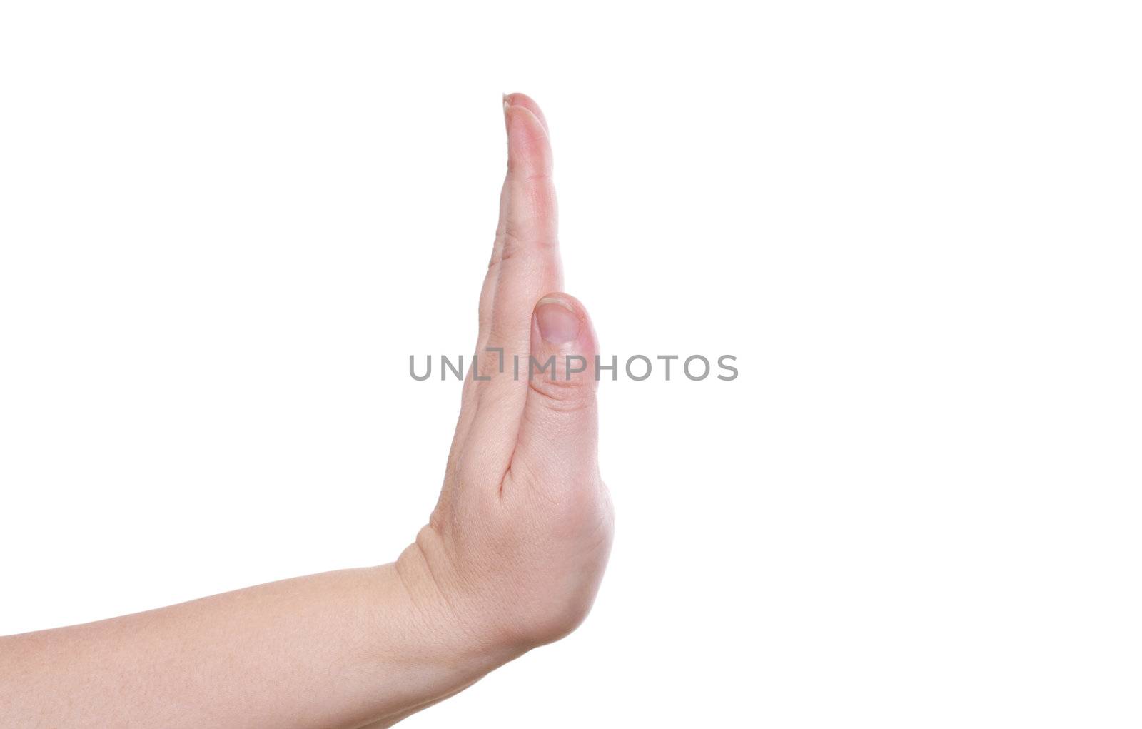 The human palm on a white background shows refusal