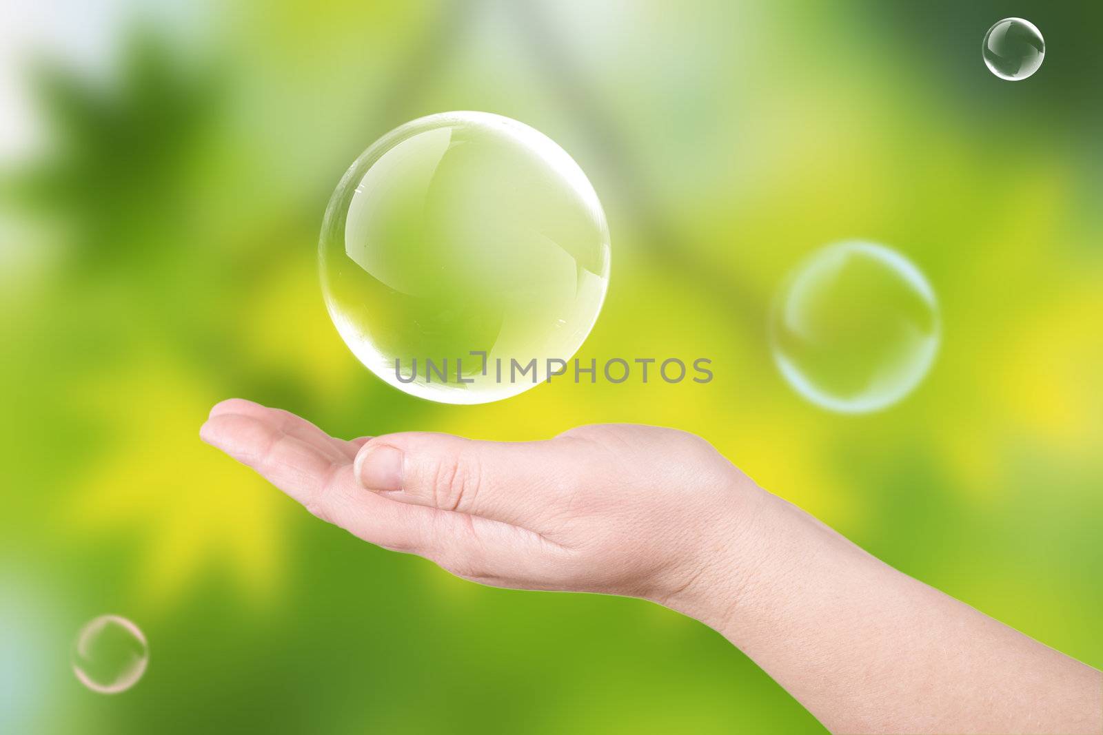 Soap bubbles on a palm by petrkurgan