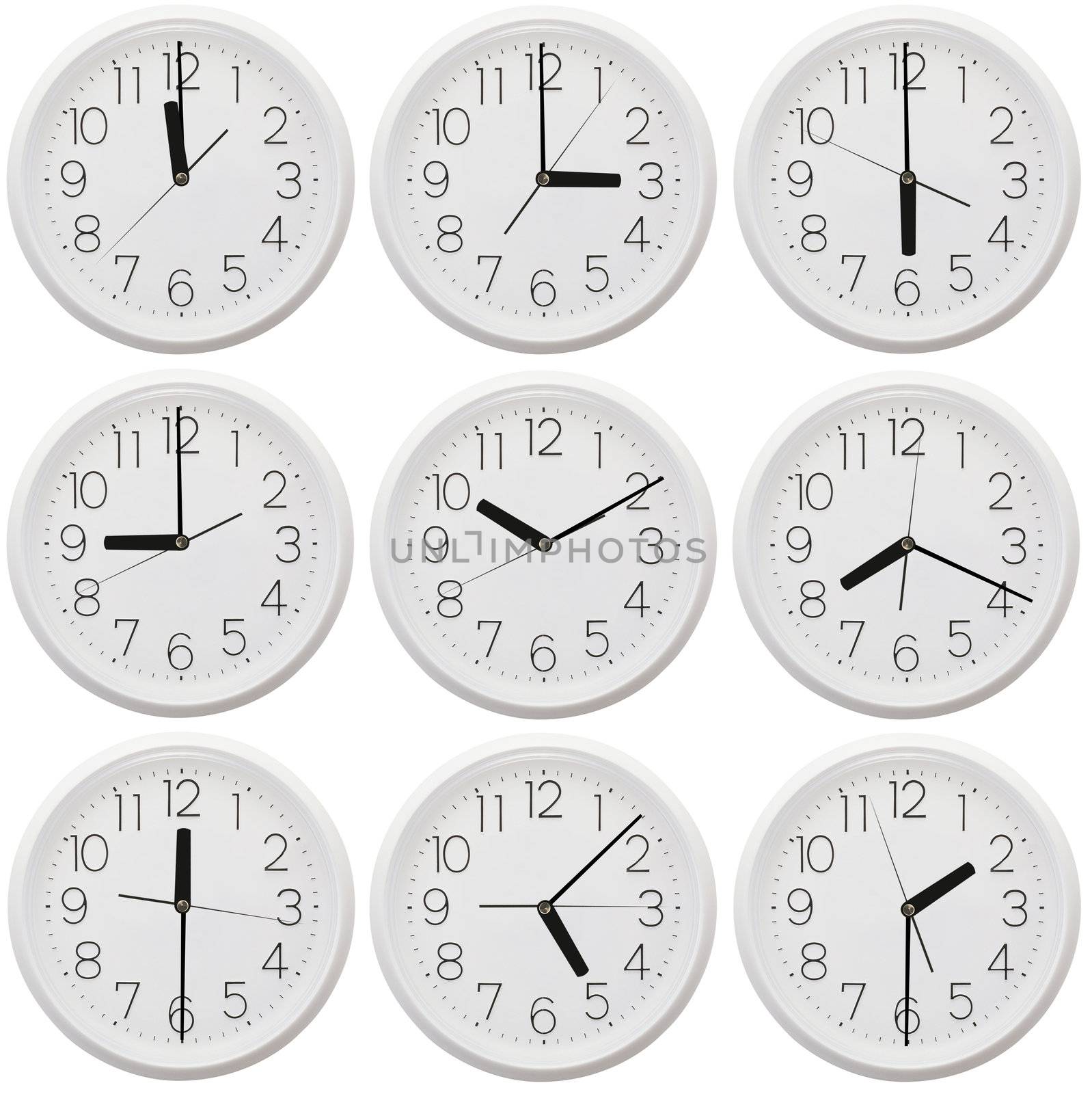 The nine clock on a white background. Business