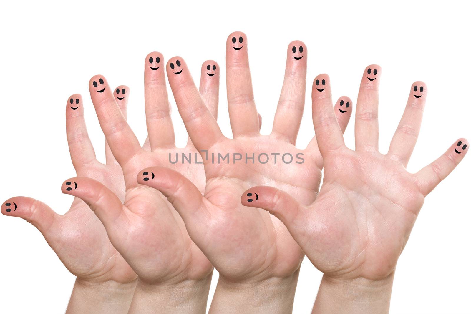 The large and small palms. Smile. Isolated over white background