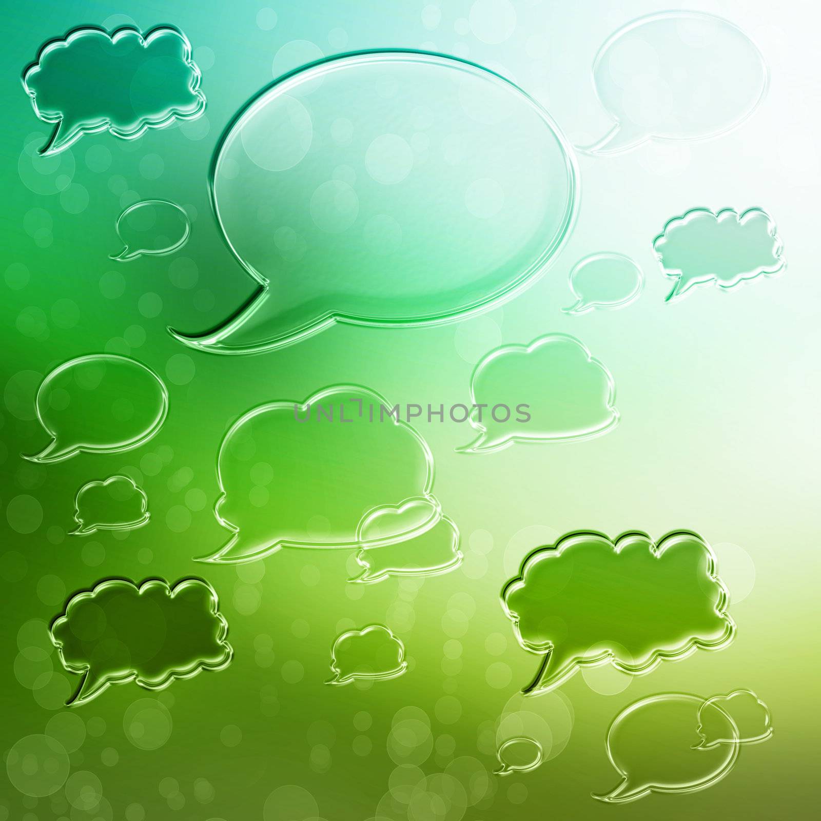 Green speech bubbles on green gradient background