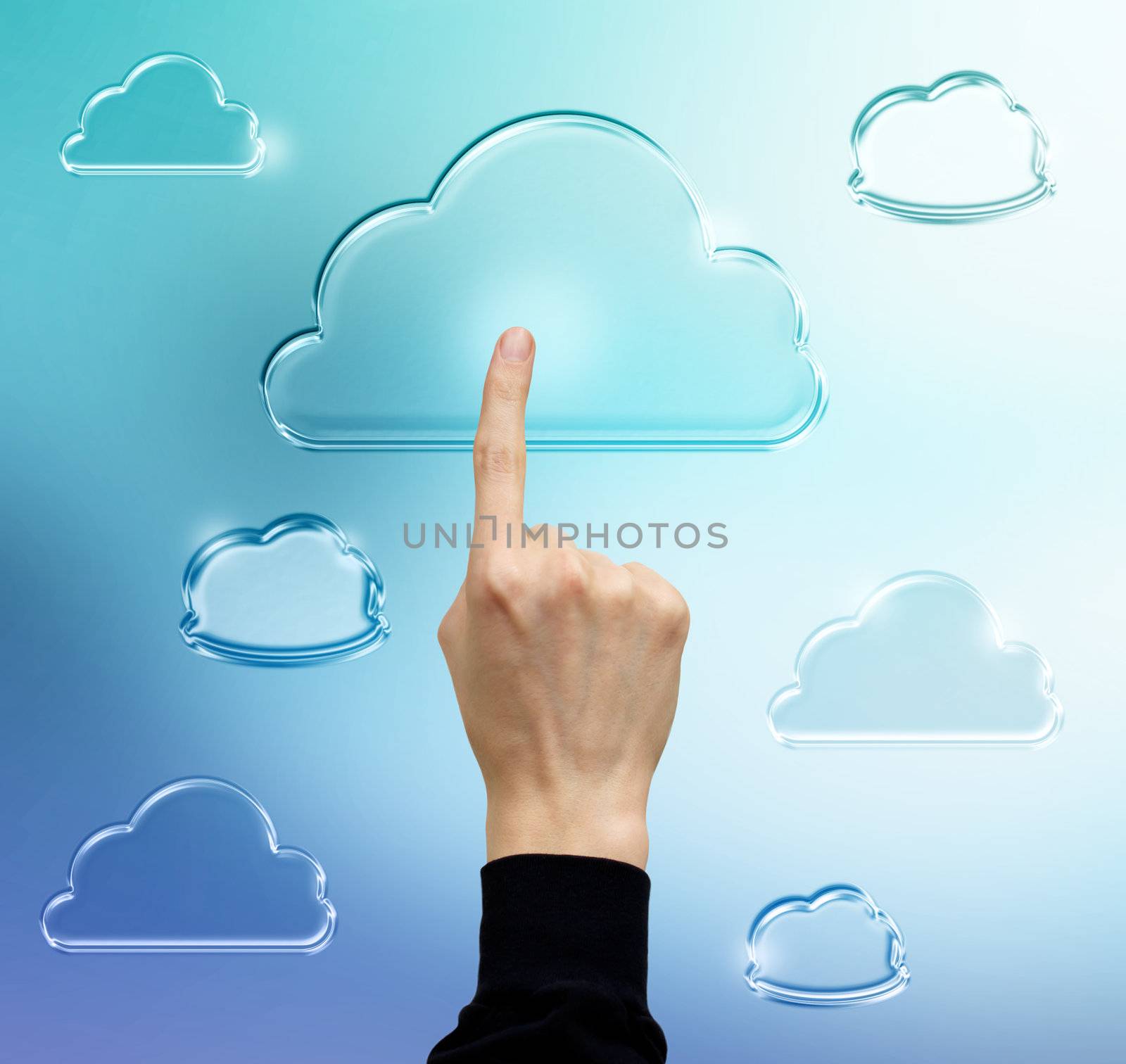 Pressing Cloud computing icon (in blue)